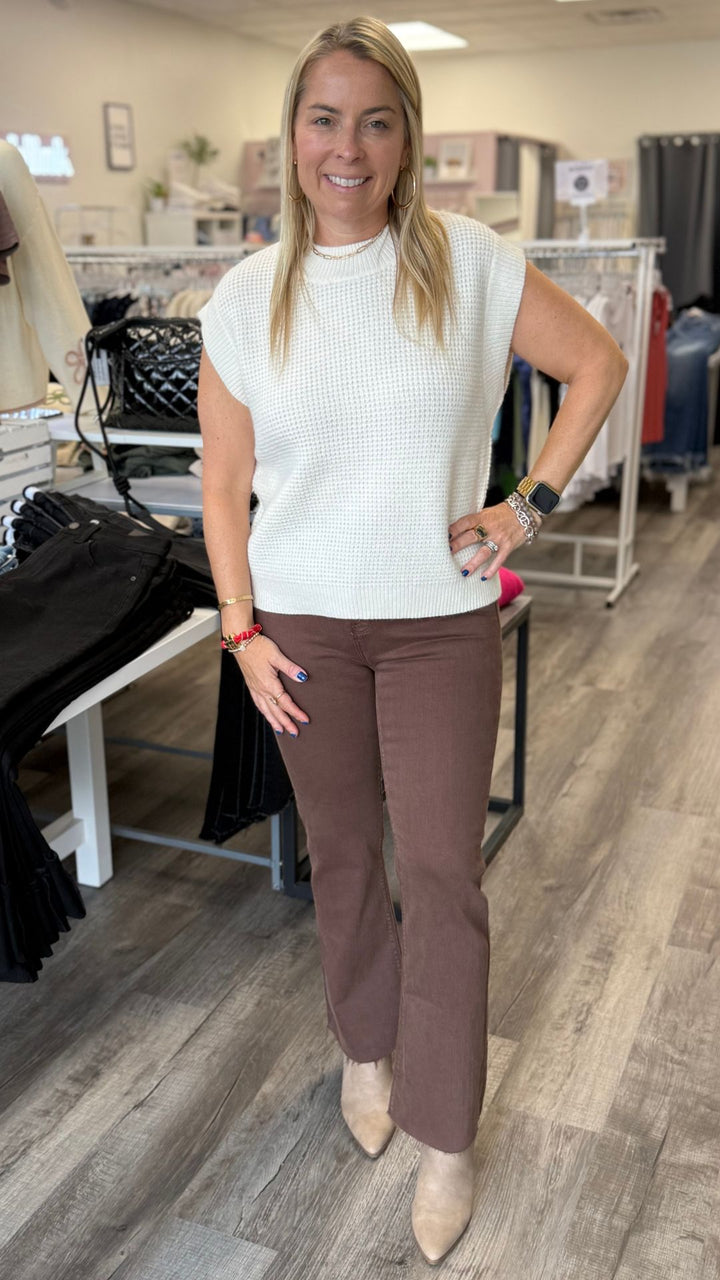 High Rise Vintage Brown Tonal Crop Flare Jeans