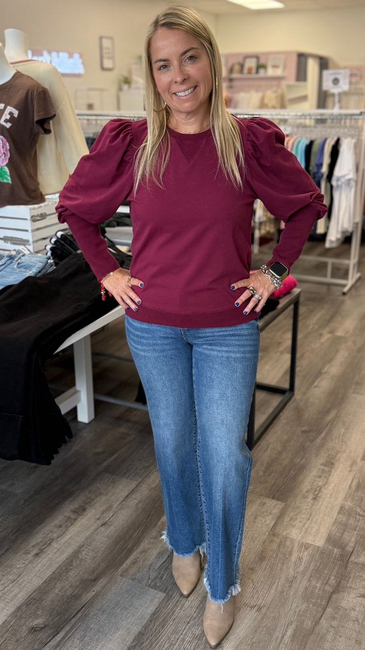 Puff Long Sleeve Sweatshirt With Rib Cuffs