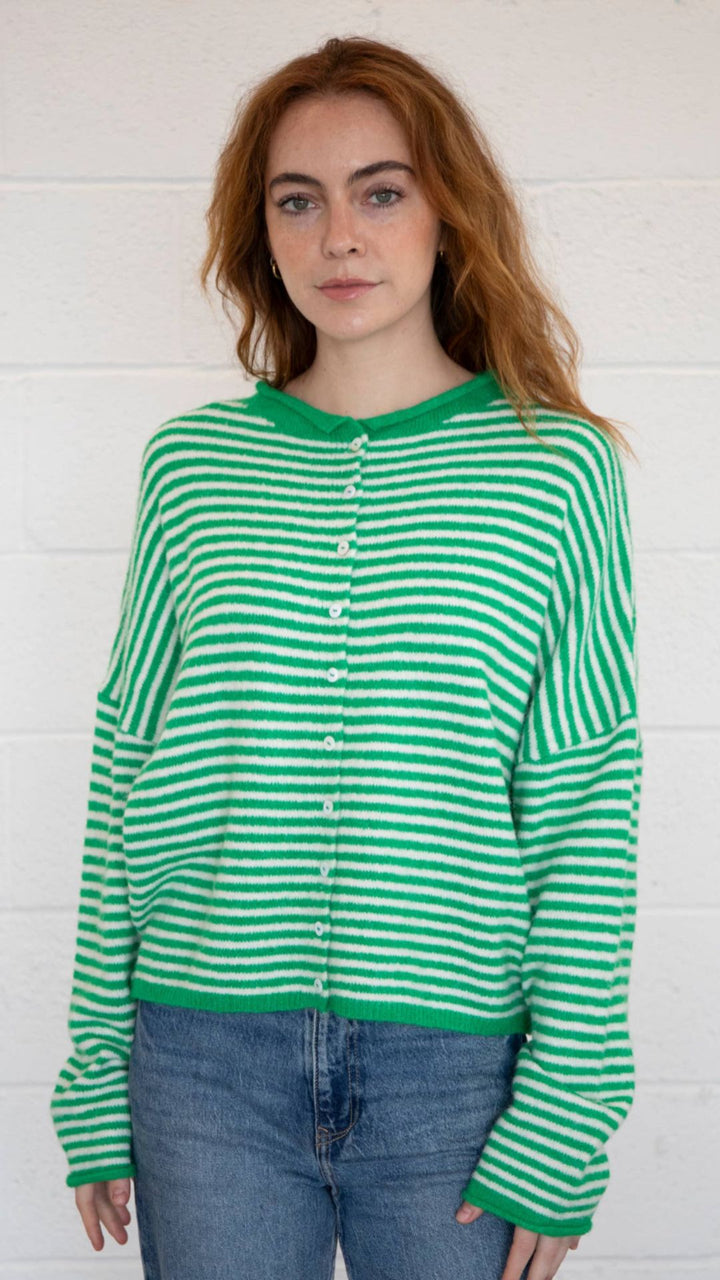 Green Mini Striped Piper Sweater Cardigan