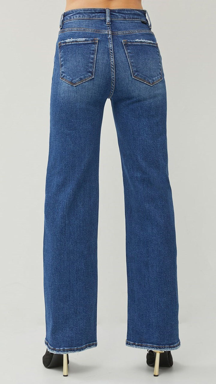 High Rise Dark Wash Full Length Straight Jeans