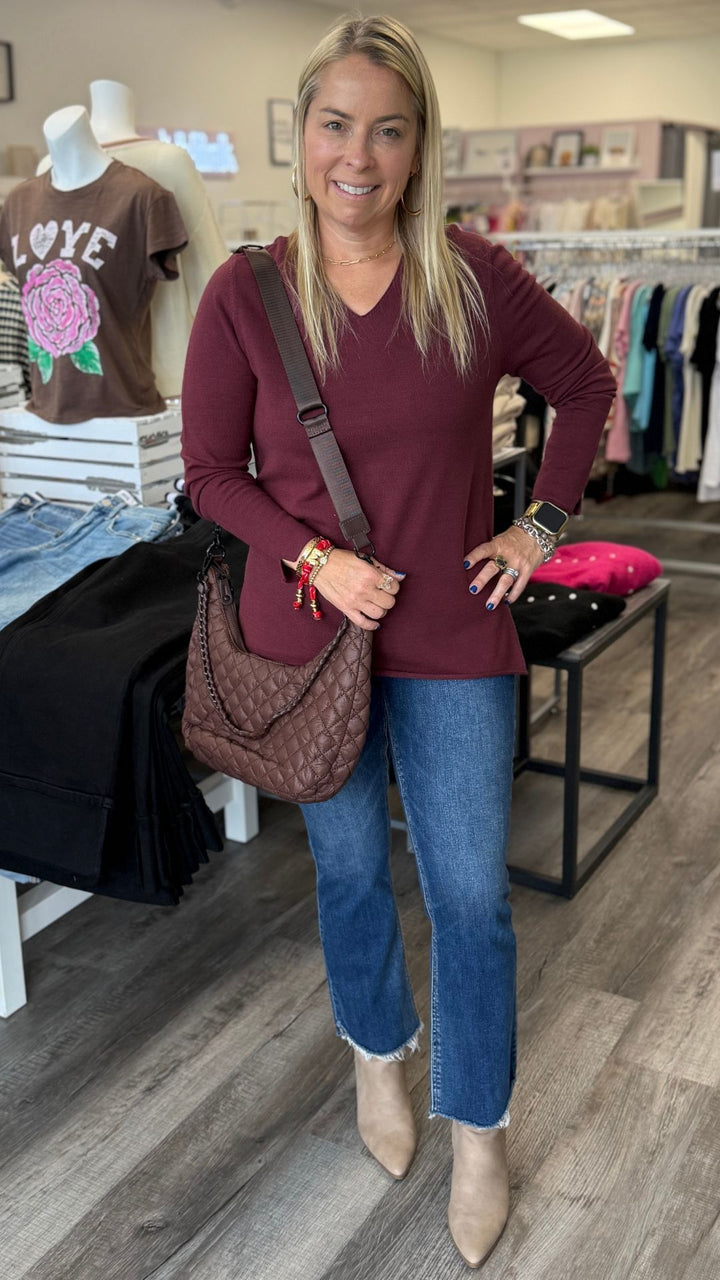 Cabernet V Neck Sweater With Side Slit