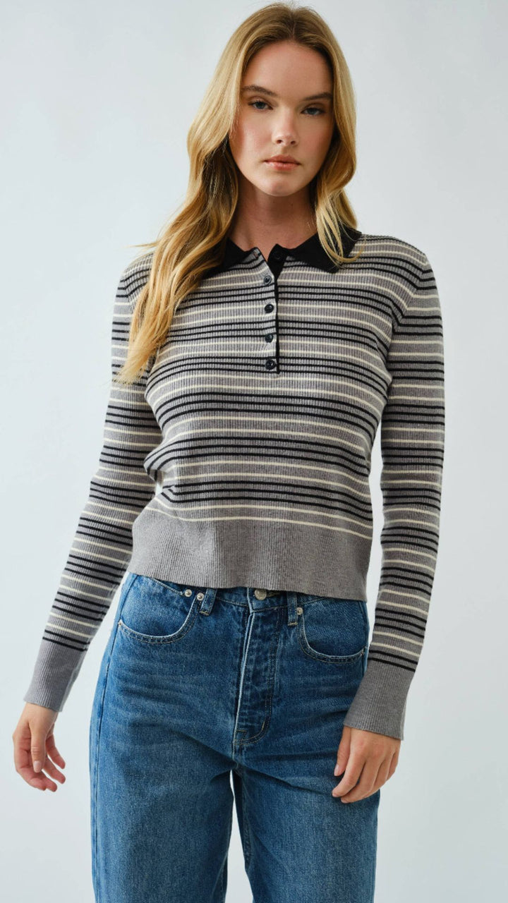 Timeless Striped Polo Sweater Long Sleeve
