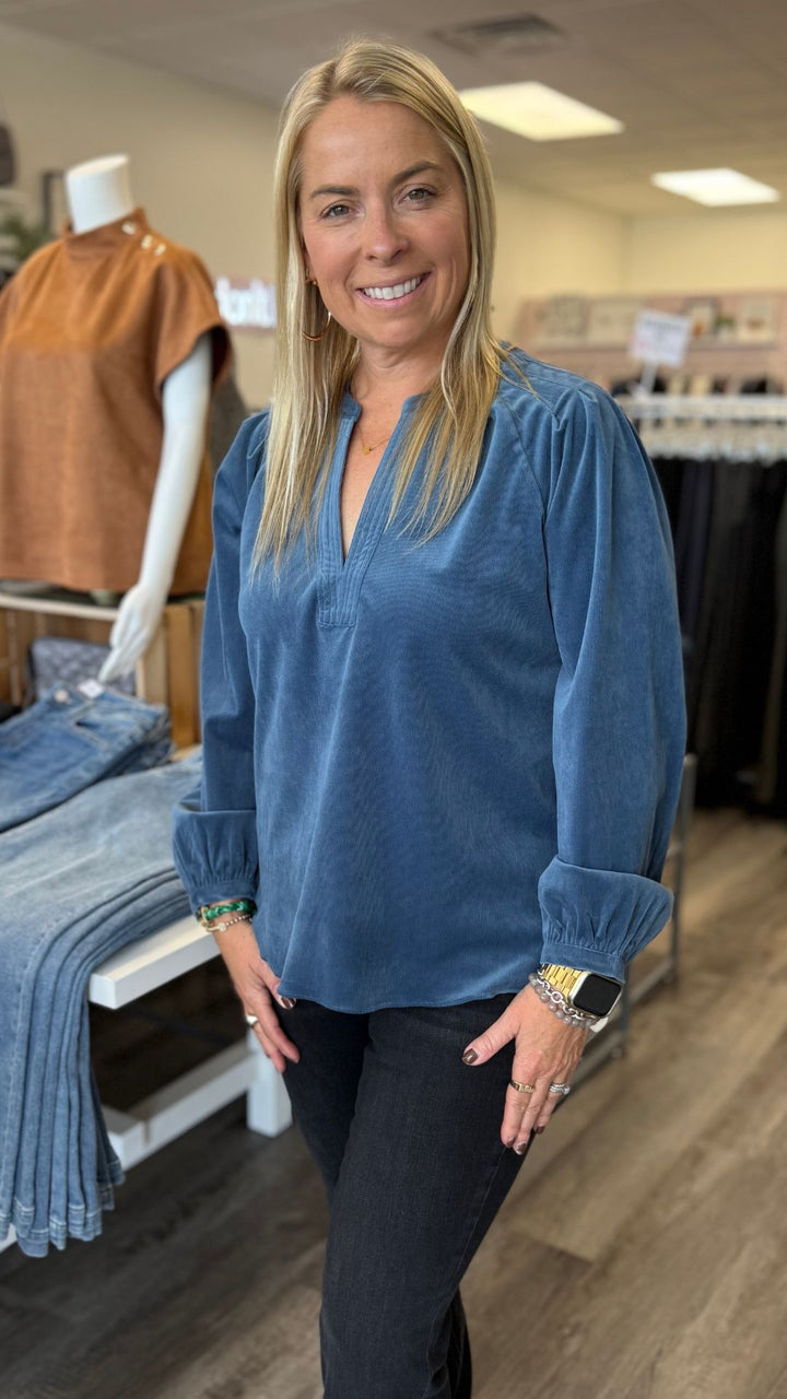 Steel Blue Corduroy Blouse