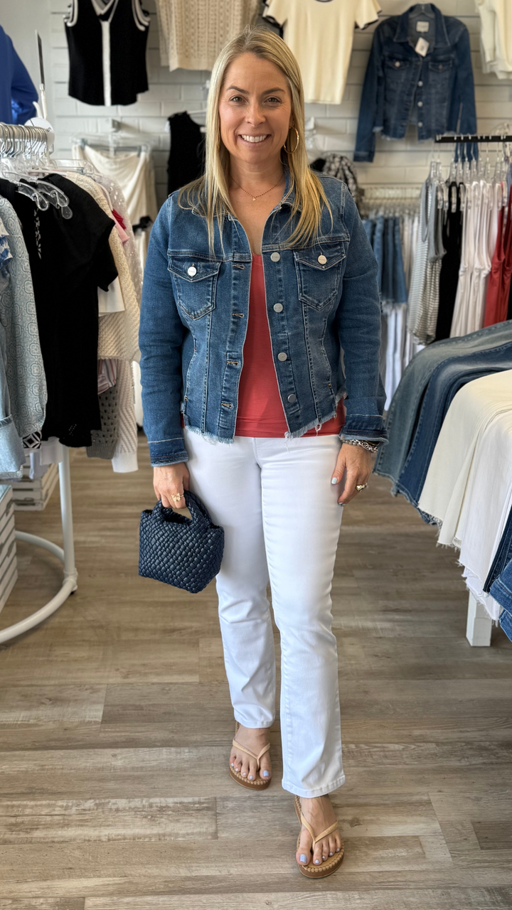 Medium Wash Irregular Hem Denim Jacket