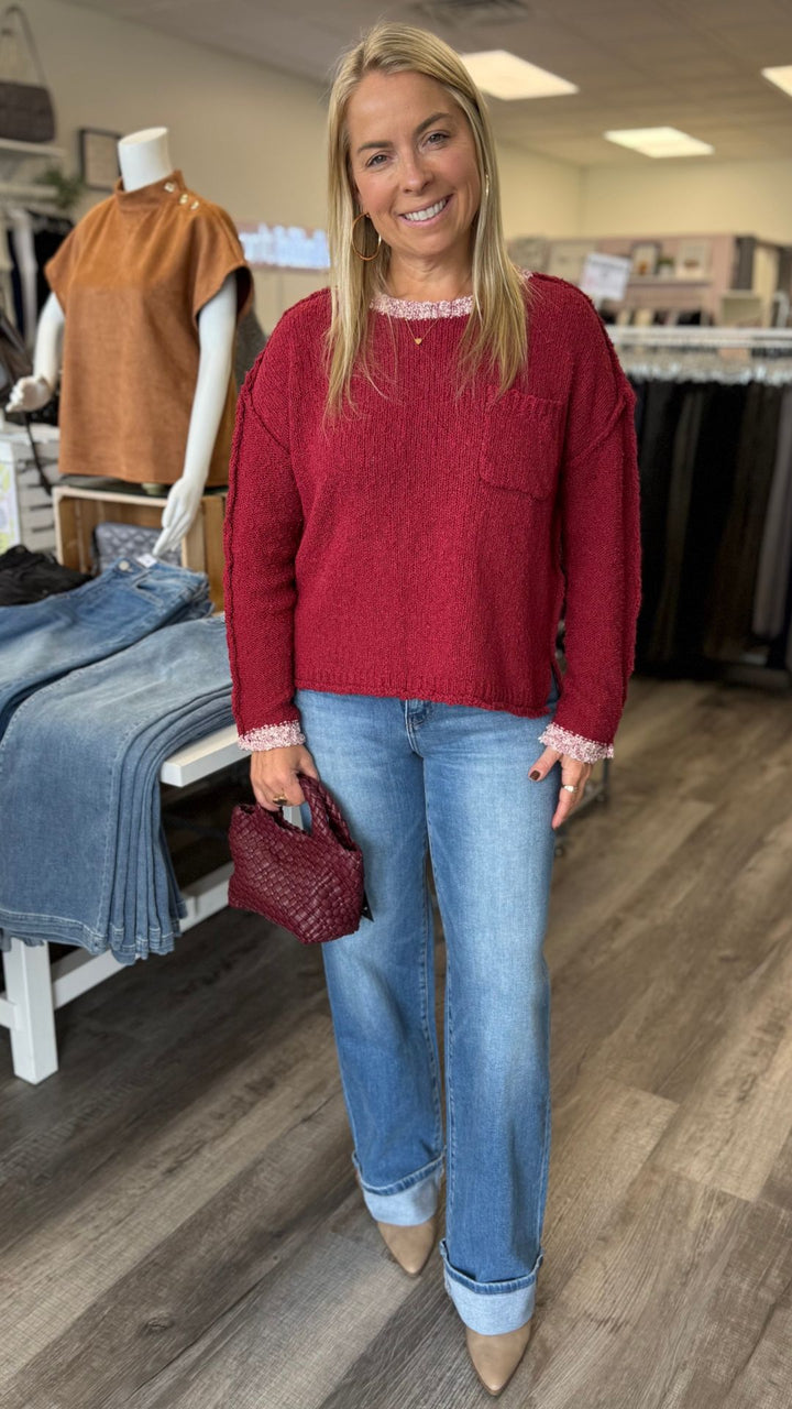 High Rise Medium Wash Full Length Cuffed Wide Jeans