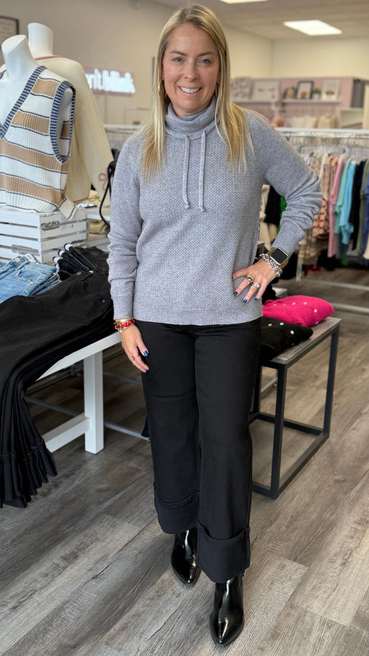 Textured Cowl Neck Knit Sweater