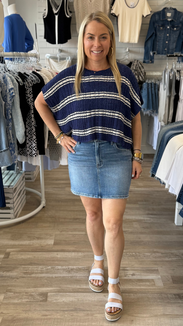 Mid Rise Medium Wash Denim Mini Skirt