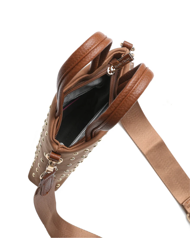 Mila Saddle Studded Suede Phone Crossbody Bag
