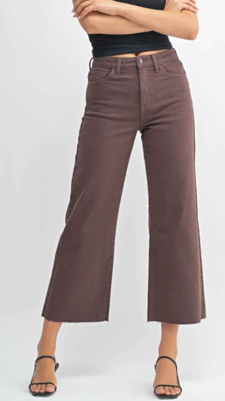 High Rise Espresso Slim Wide Leg Jeans