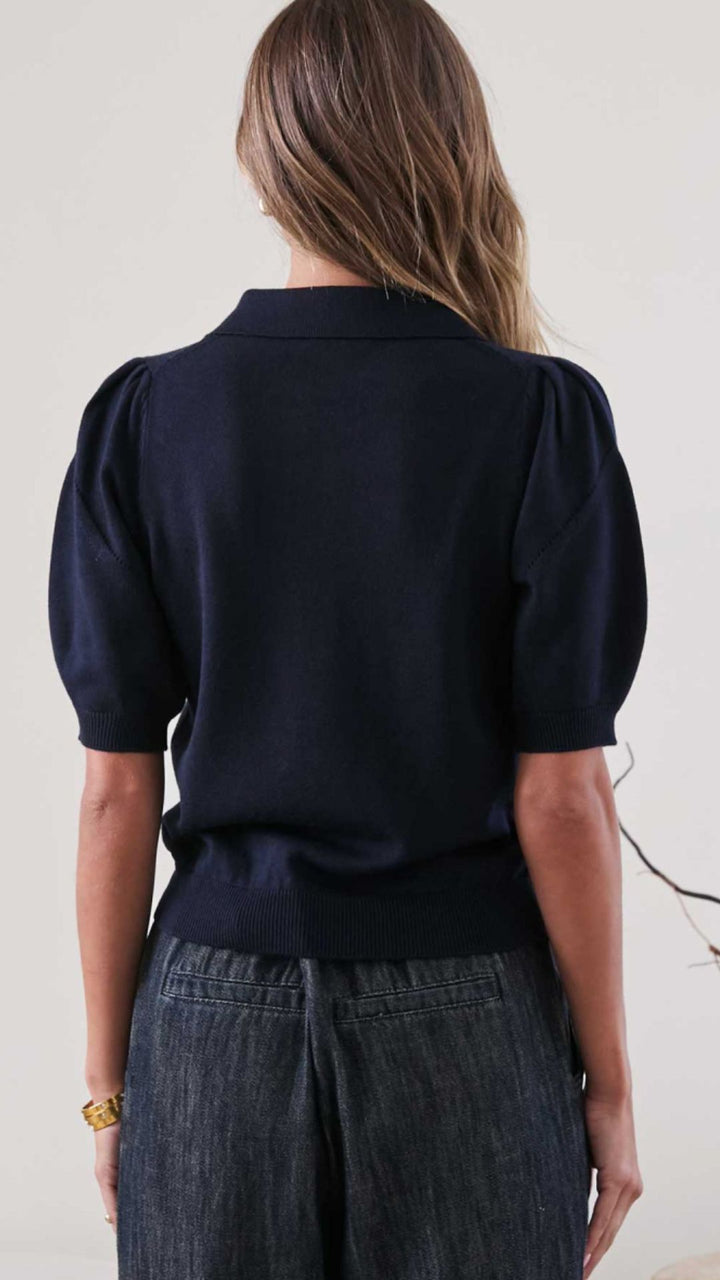 Navy Polo Collar Top