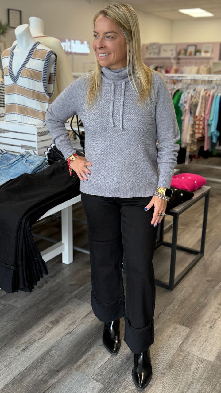 Textured Cowl Neck Knit Sweater