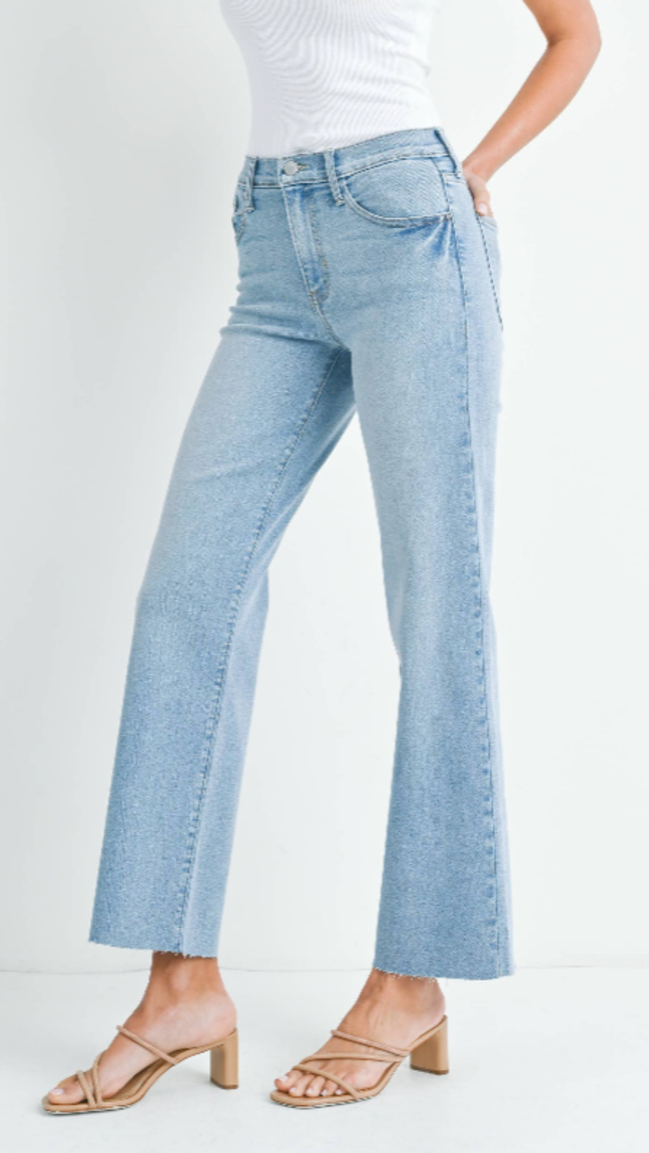 Mid Rise Light Wash Slim Palazzo Jeans