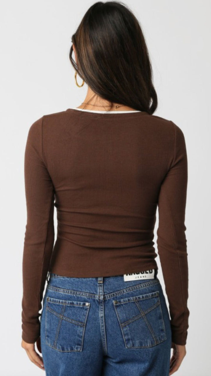 Brown And White Buttoned Top