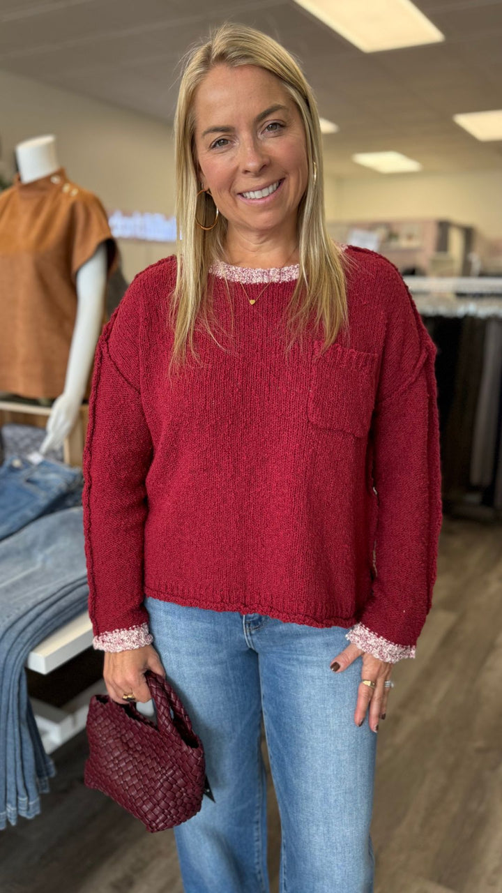 Berry Red Boat Neck Sweater