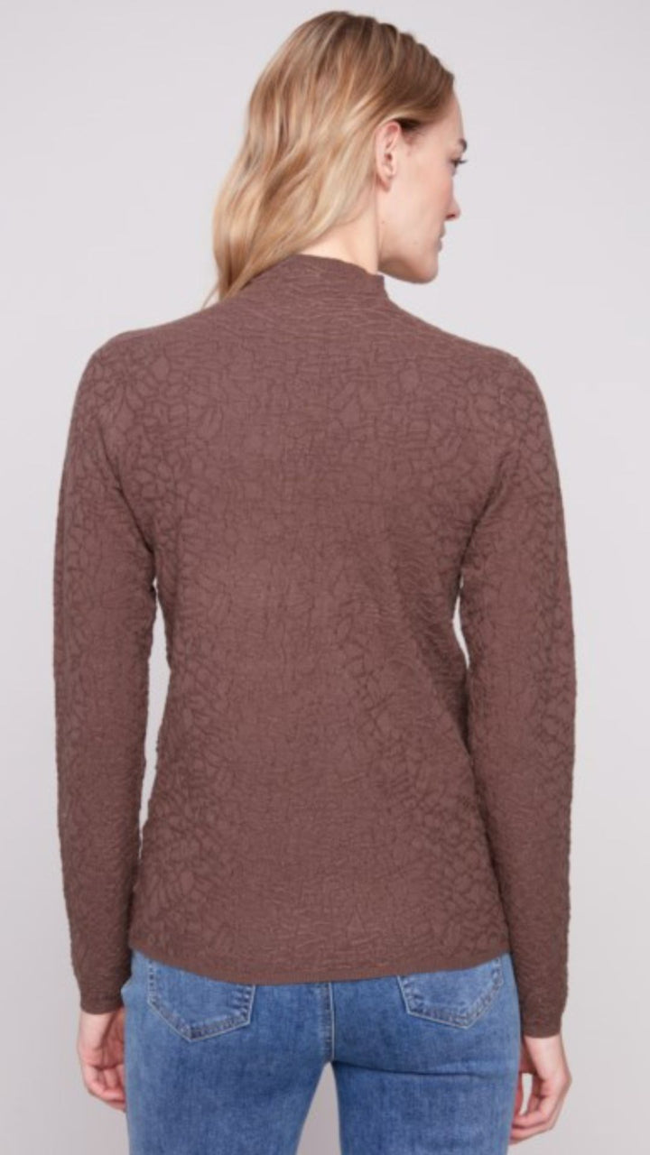Mocha Mock Neck Textured Knit Sweater