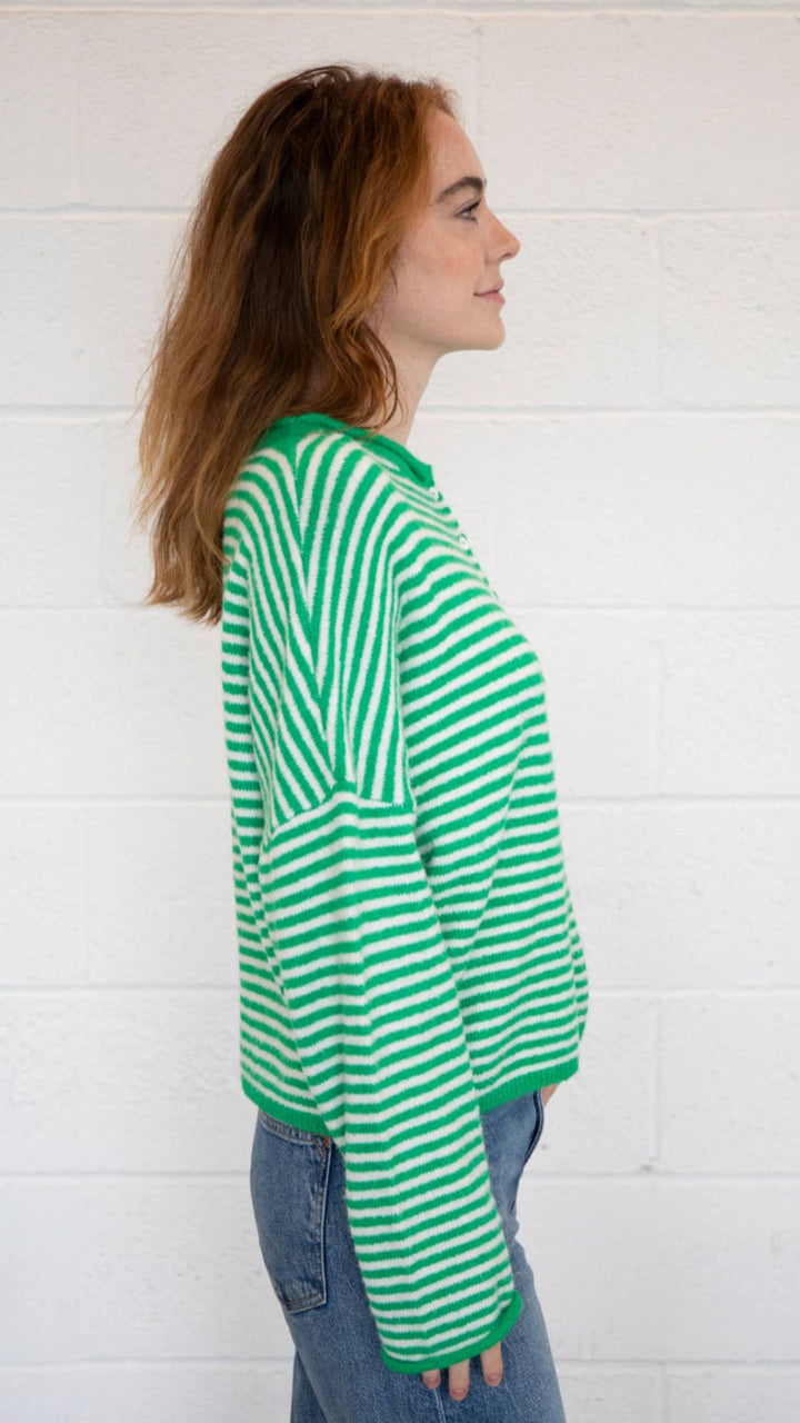 Green Mini Striped Piper Sweater Cardigan