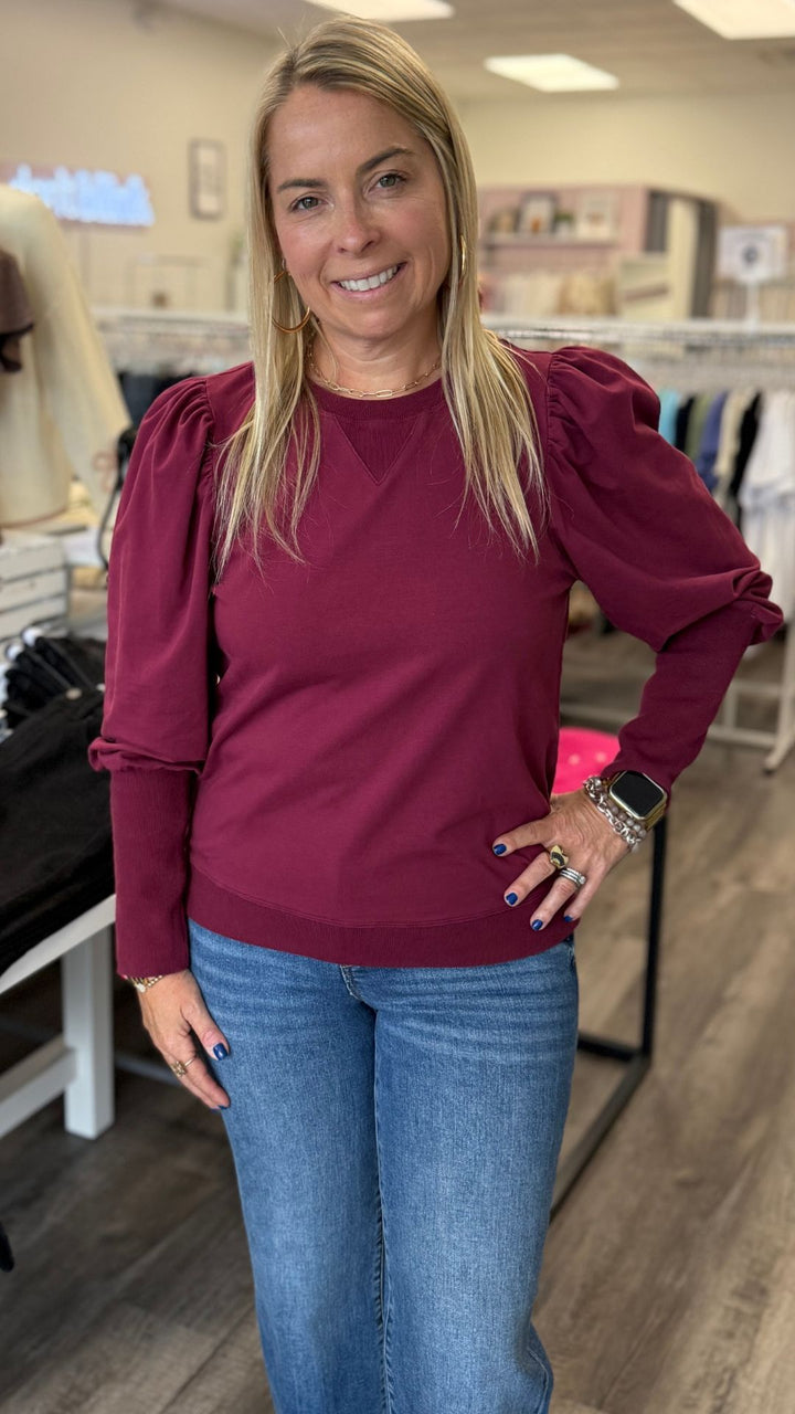 Puff Long Sleeve Sweatshirt With Rib Cuffs