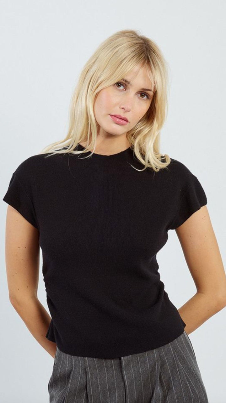 Black Ruched Side Sweater Knit Top