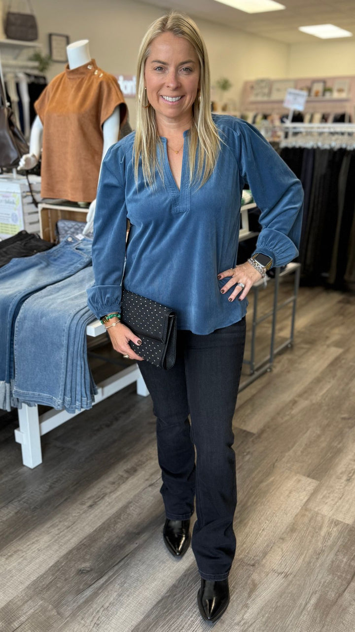 Steel Blue Corduroy Blouse