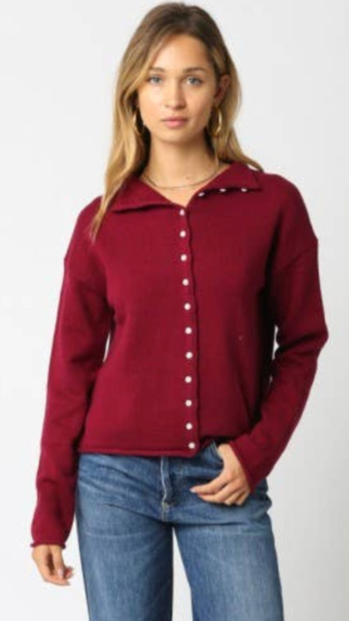 Scarlet Button Knit Top