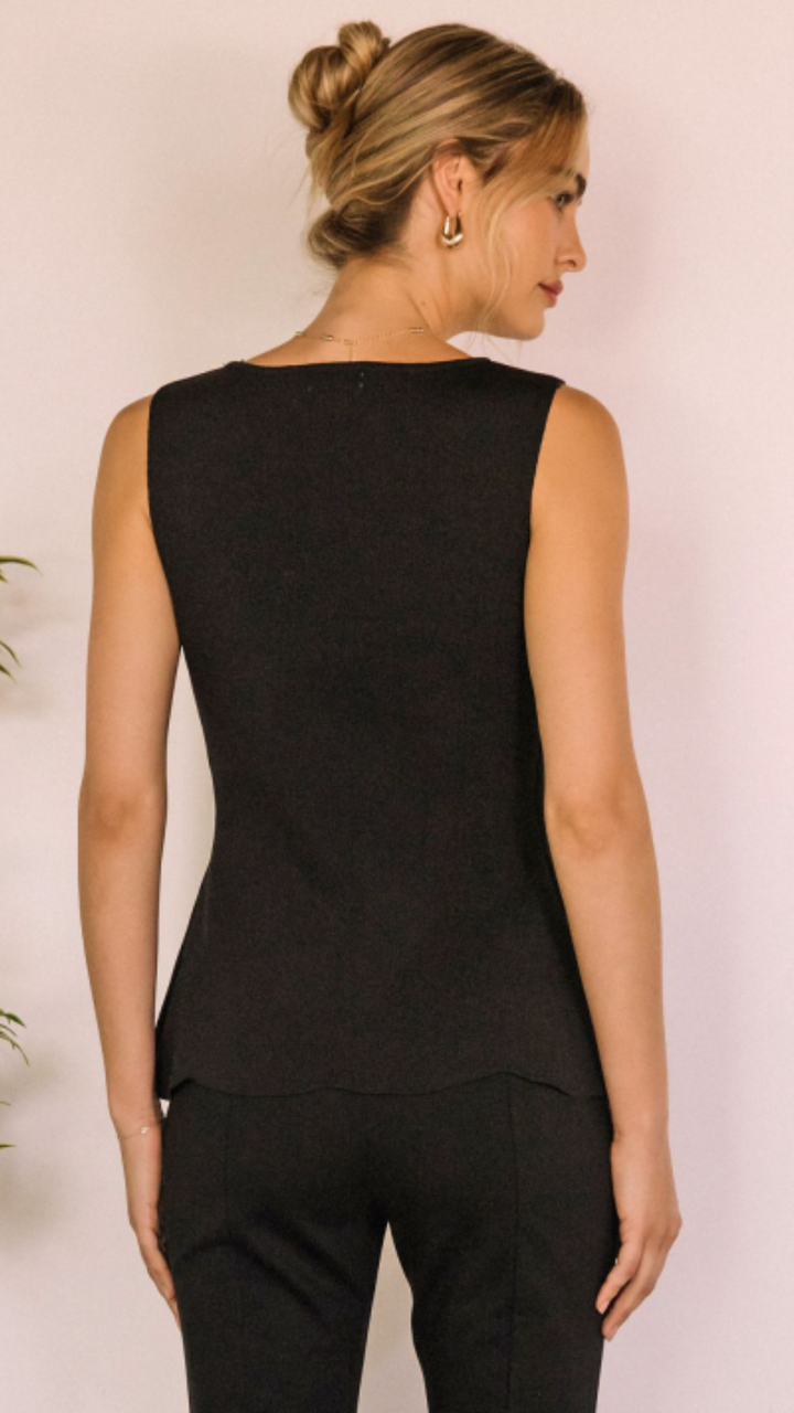 Black Sleeveless Sweater Knit Buttoned Peplum Top