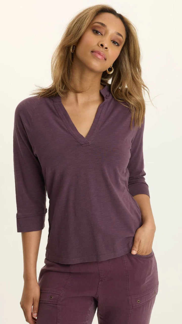 Upscale Pigment Angelo Stretch Jersey V Neck Quarter Sleeve Tee