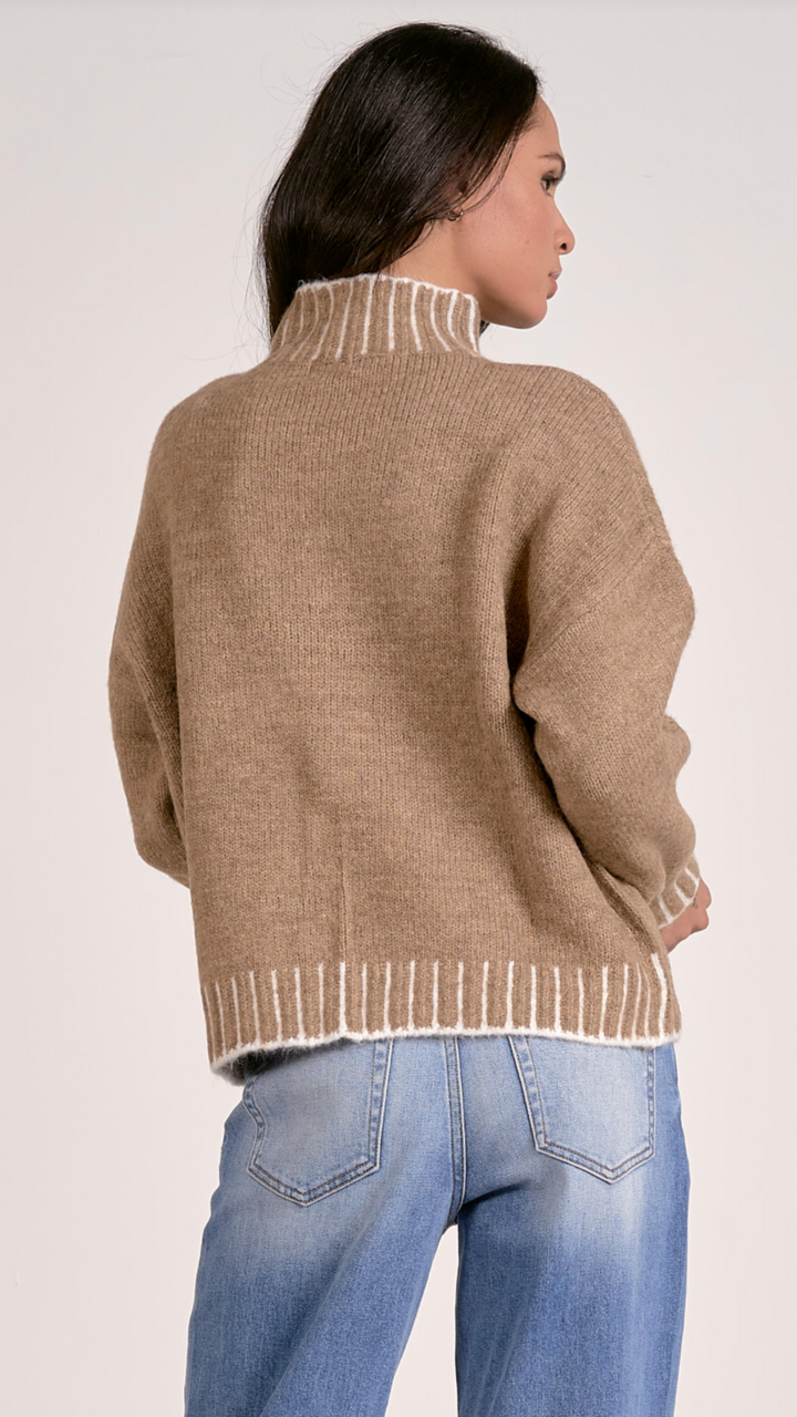 Soft Stitched Mock Neck Sweater