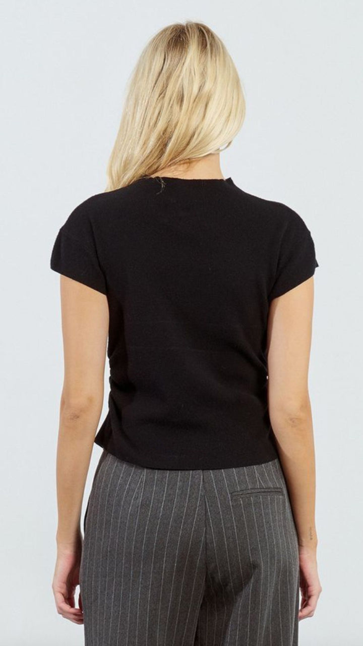 Black Ruched Side Sweater Knit Top