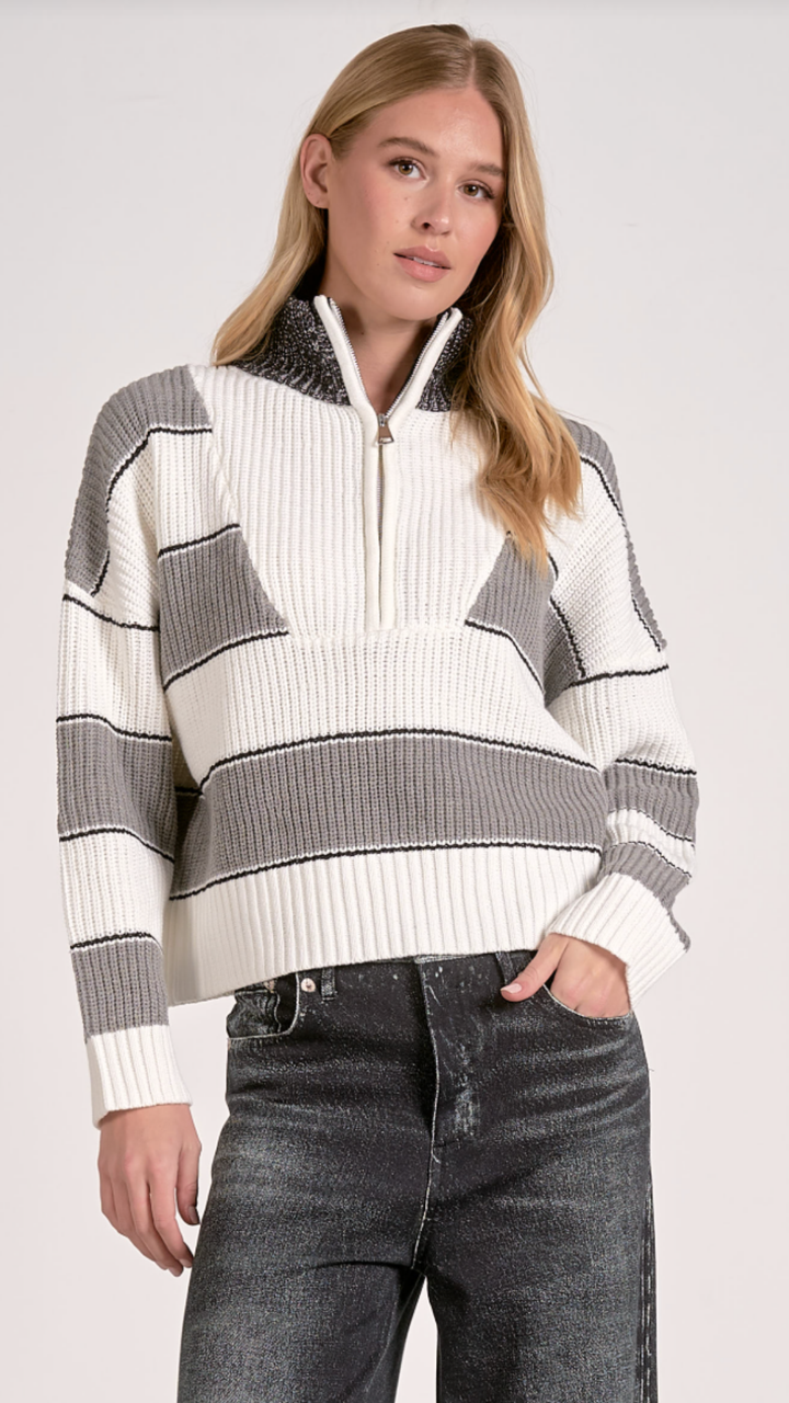 Heather Gray Quarter Zip Colorblock Sweater