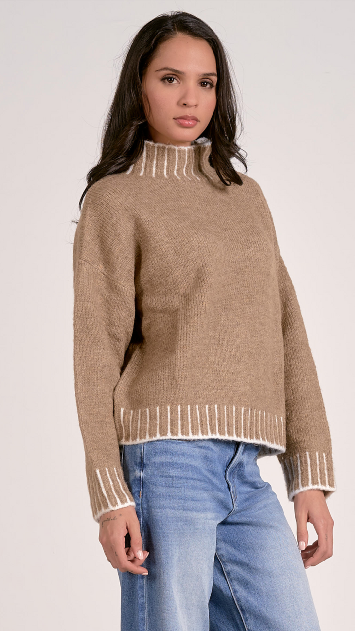 Soft Stitched Mock Neck Sweater