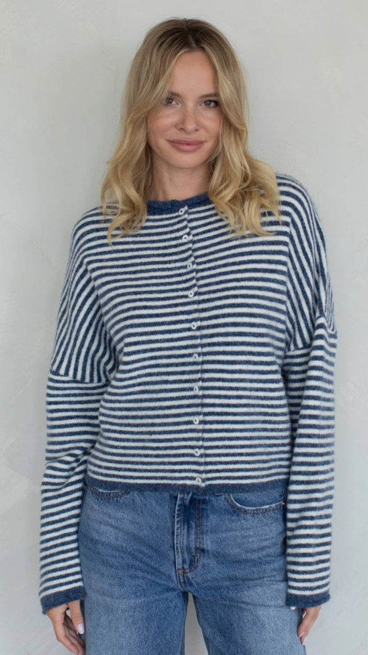 Denim Mini Striped Piper Sweater Cardigan