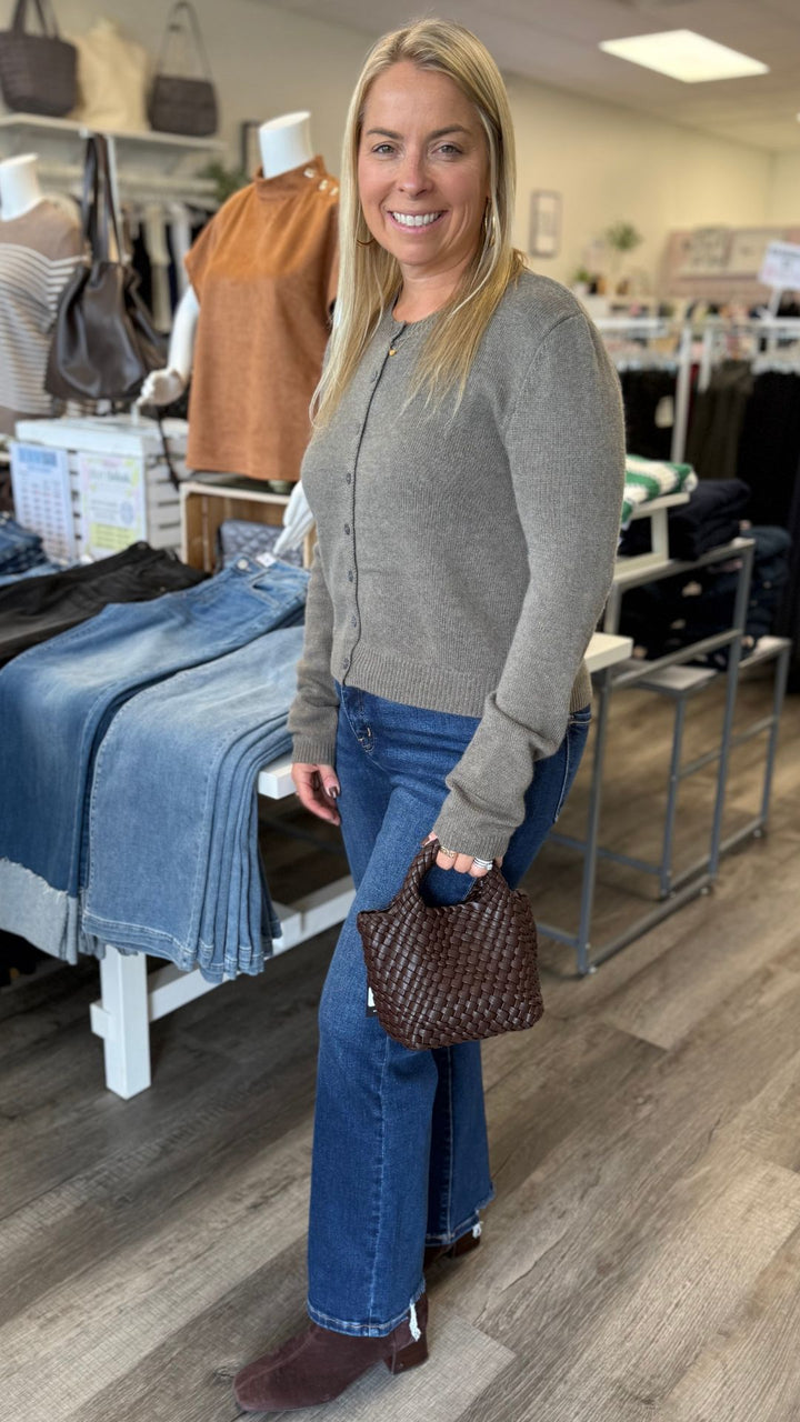 Gray Knit Buttoned Cardigan