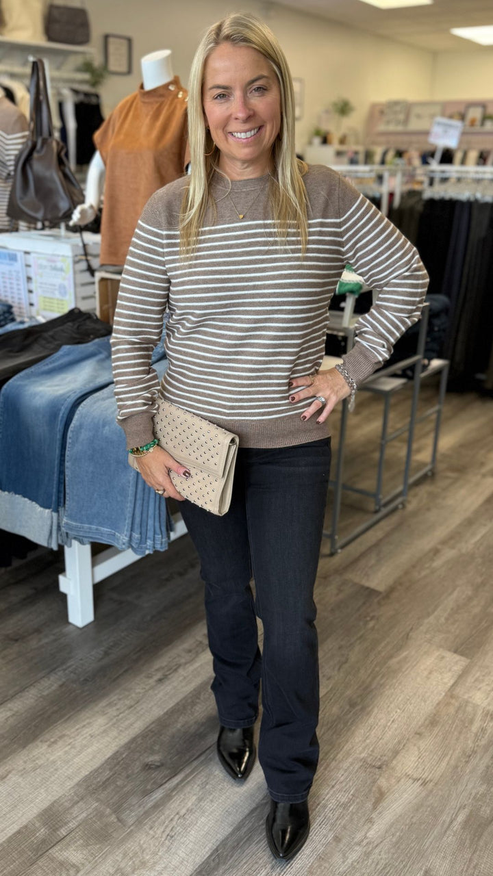 Tan Stripe Pull Over Sweater
