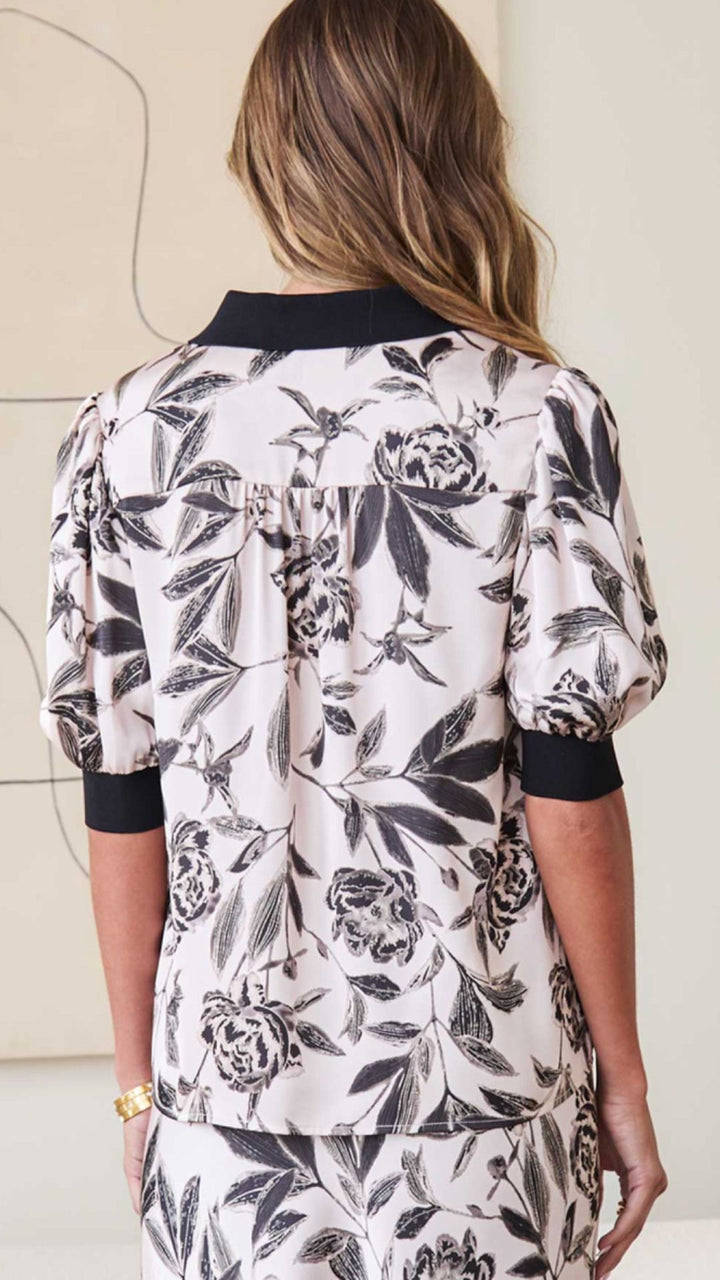 Pink And Black Floral Print Blouse