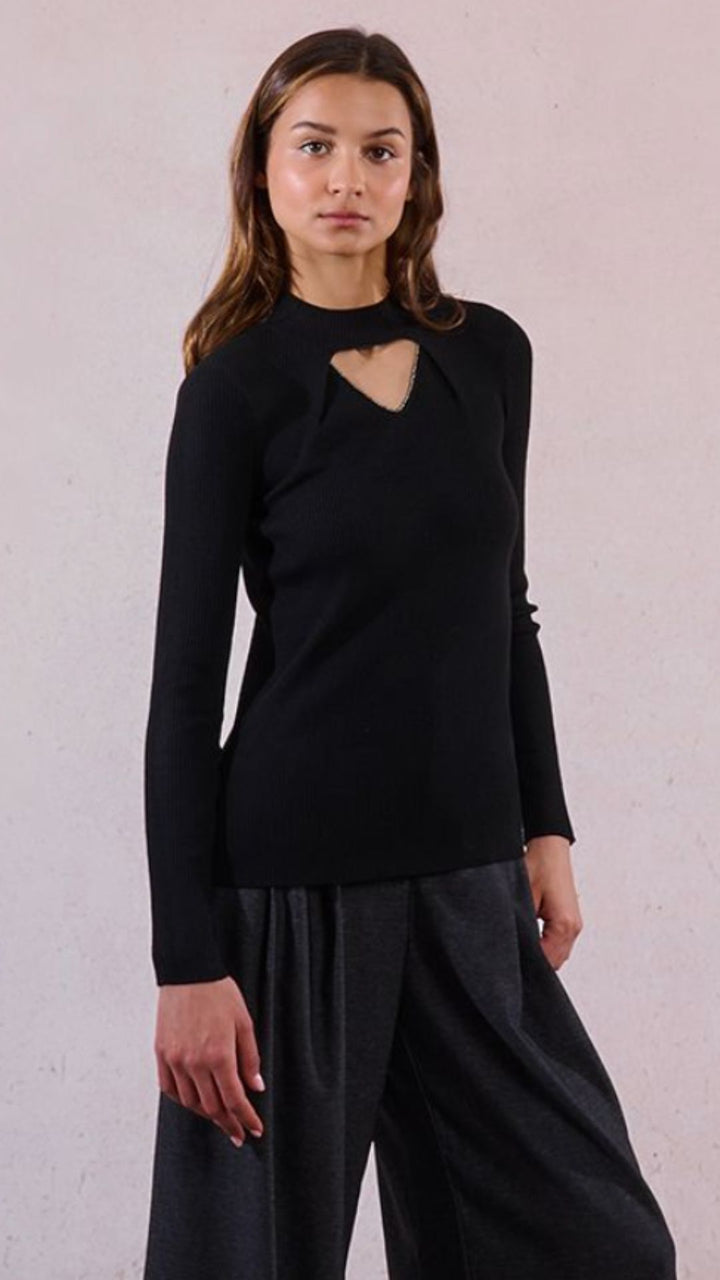 Black V Neck Stud Trim Detailed Top