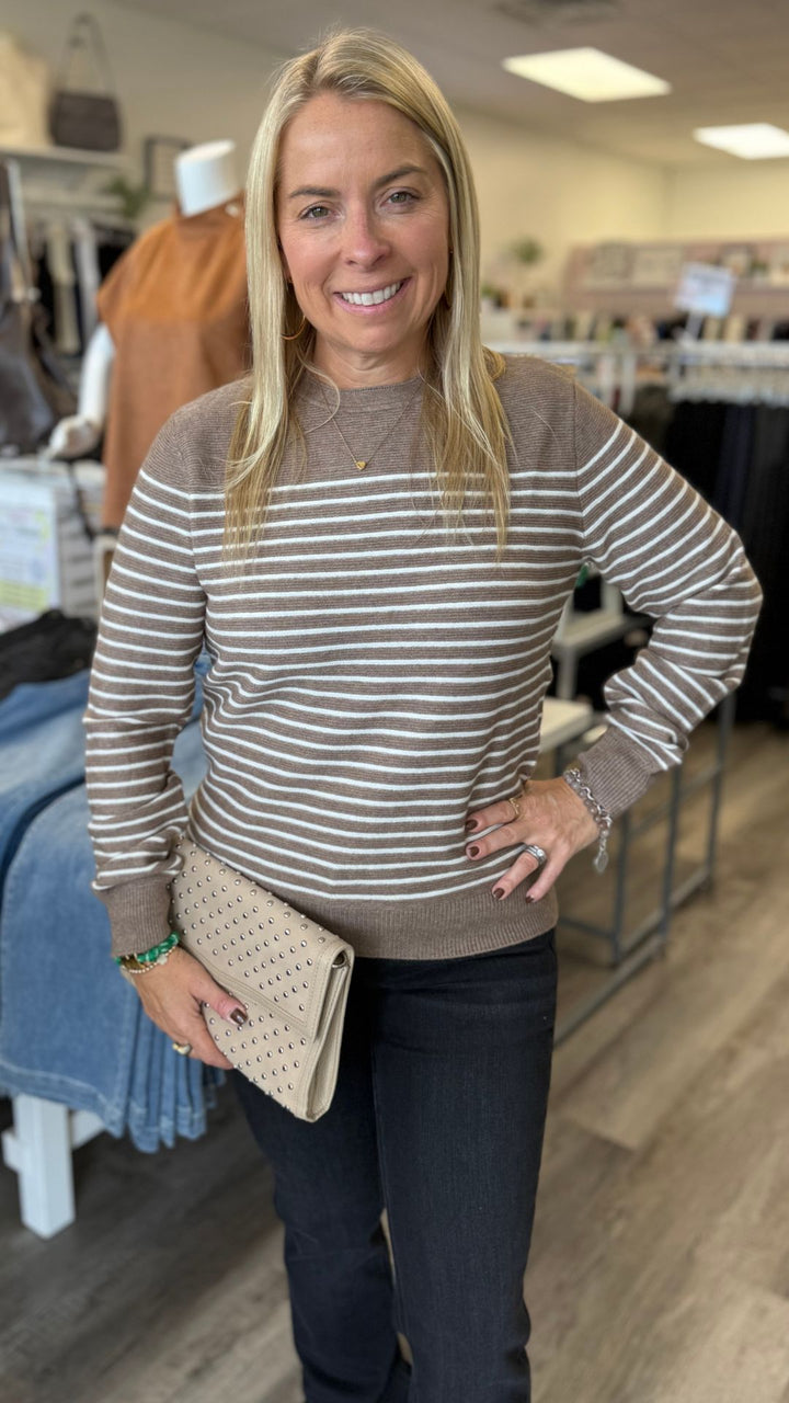 Tan Stripe Pull Over Sweater