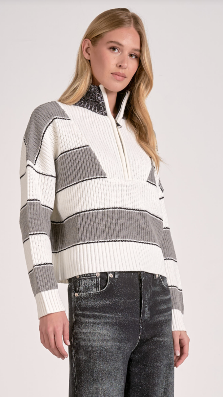 Heather Gray Quarter Zip Colorblock Sweater