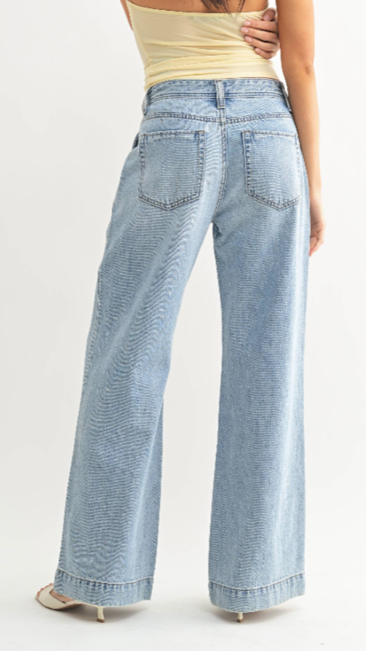 High Rise Light Wash Drapey Relaxed Trouser Jeans