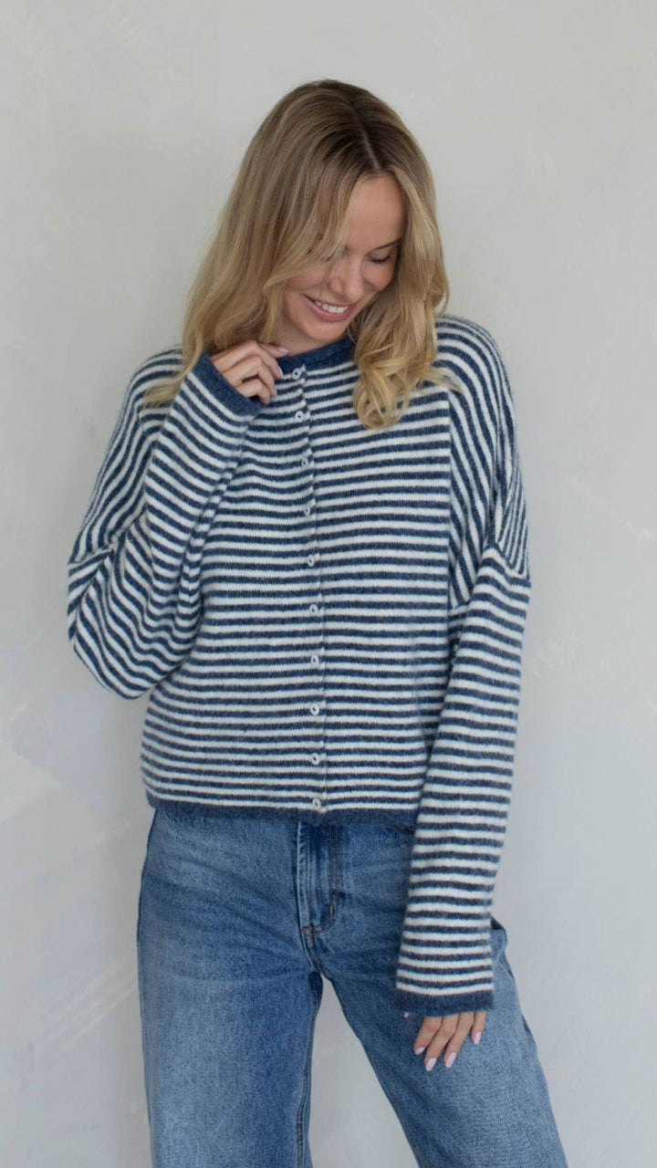Denim Mini Striped Piper Sweater Cardigan