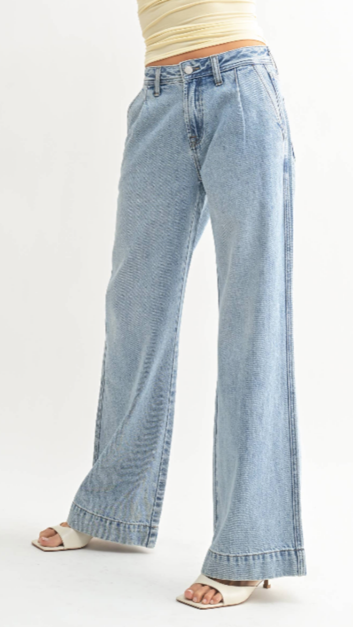 High Rise Light Wash Drapey Relaxed Trouser Jeans