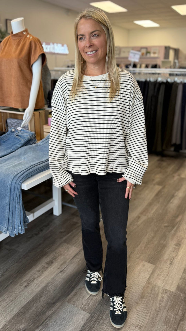 Cream And Black Oversized Crew Neck Long Sleeve