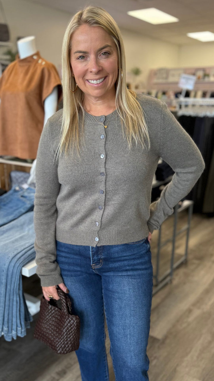 Gray Knit Buttoned Cardigan