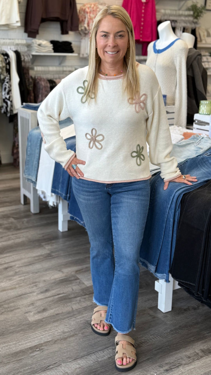 Mid Rise Medium Wash Super Soft Crop Flare Jeans