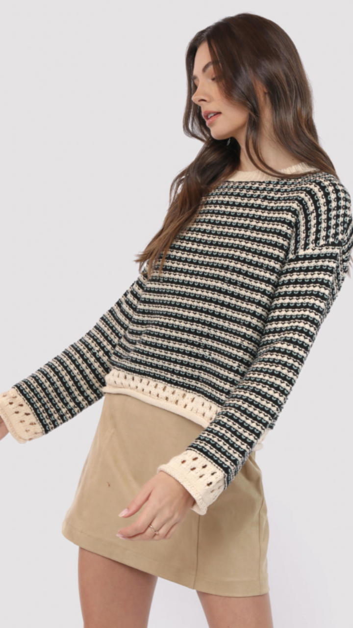 Samantha Contrast Knit Striped Sweater