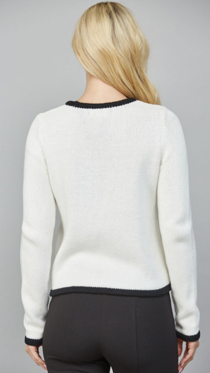 Contrast Piping Detail Front Tie Closure Cardigan