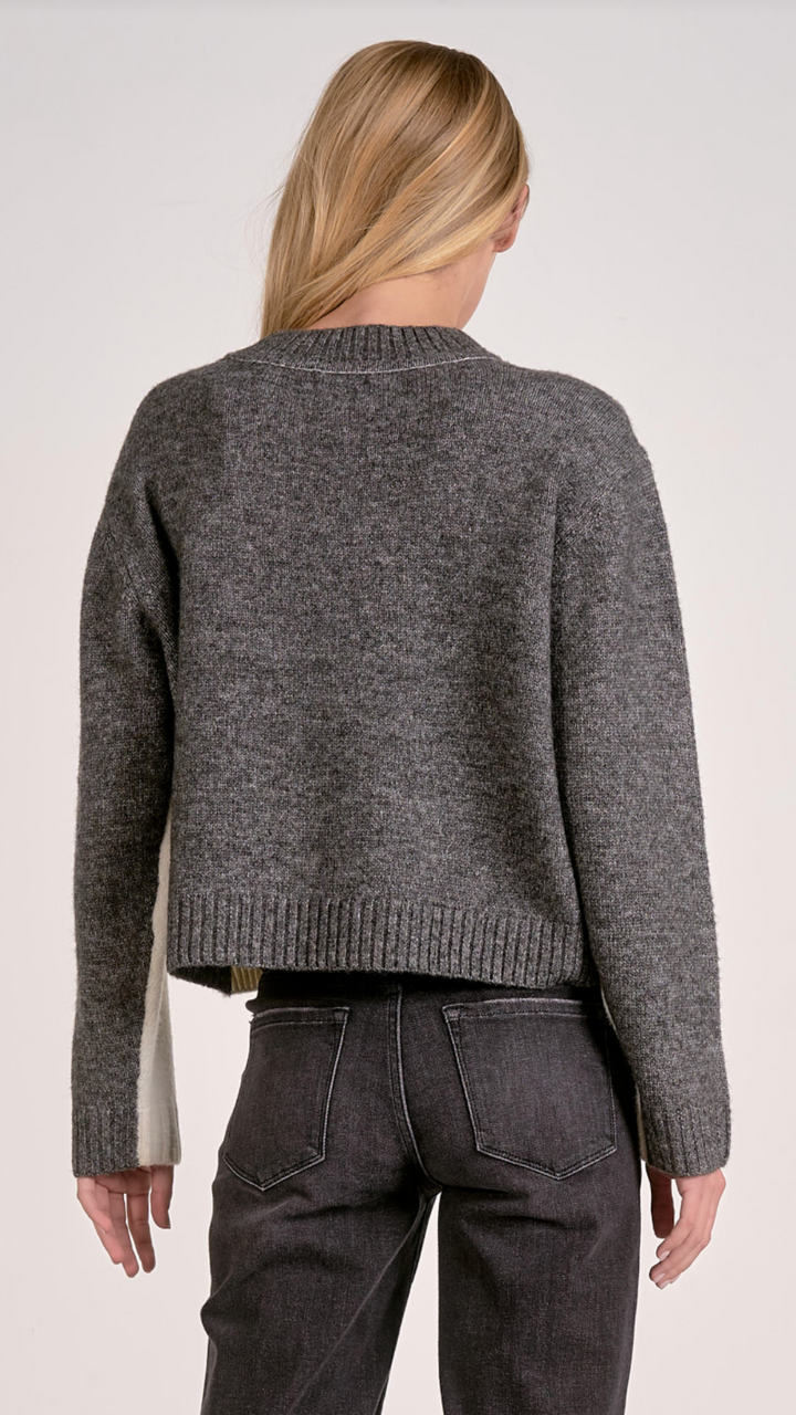 Gray And White Colorblock Sweater