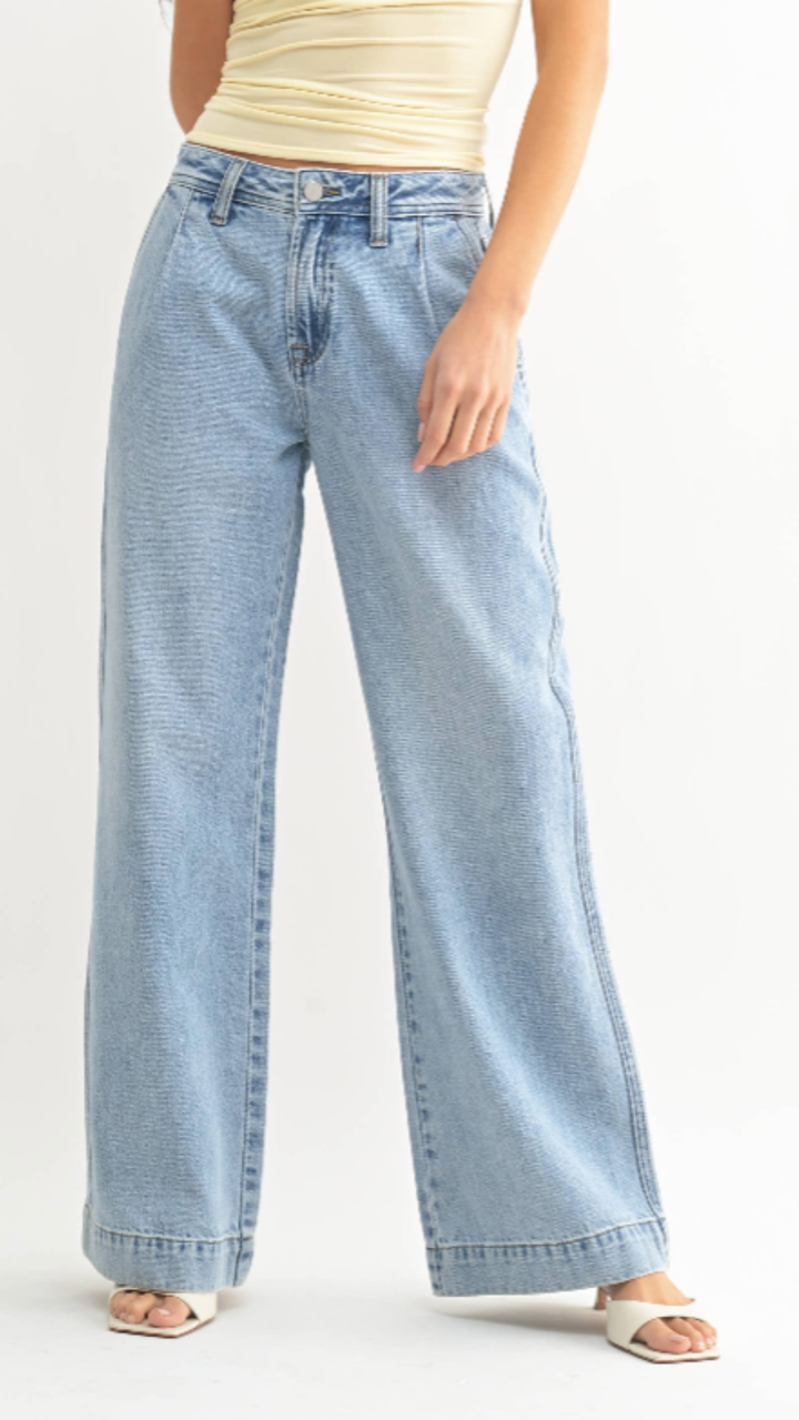 High Rise Light Wash Drapey Relaxed Trouser Jeans