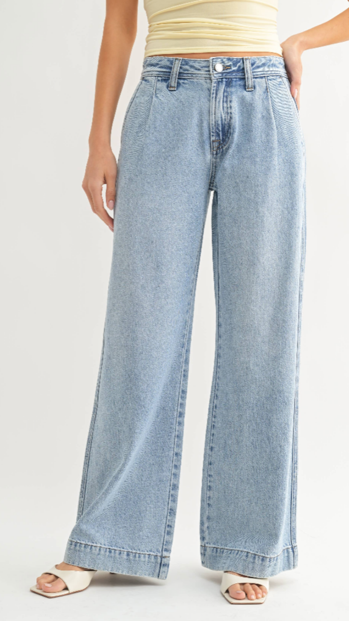 High Rise Light Wash Drapey Relaxed Trouser Jeans