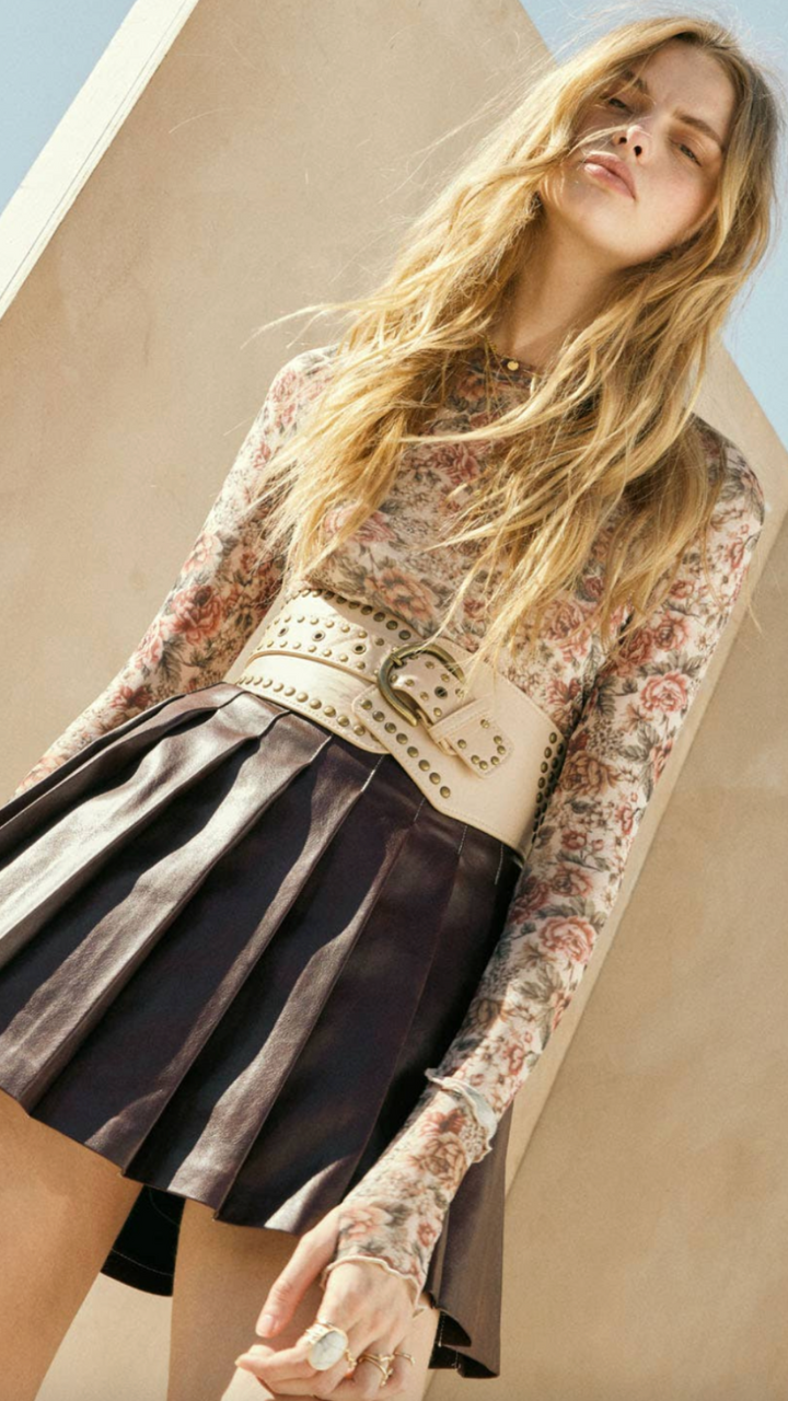 Cream Floral Print Mesh Mock Neck Top