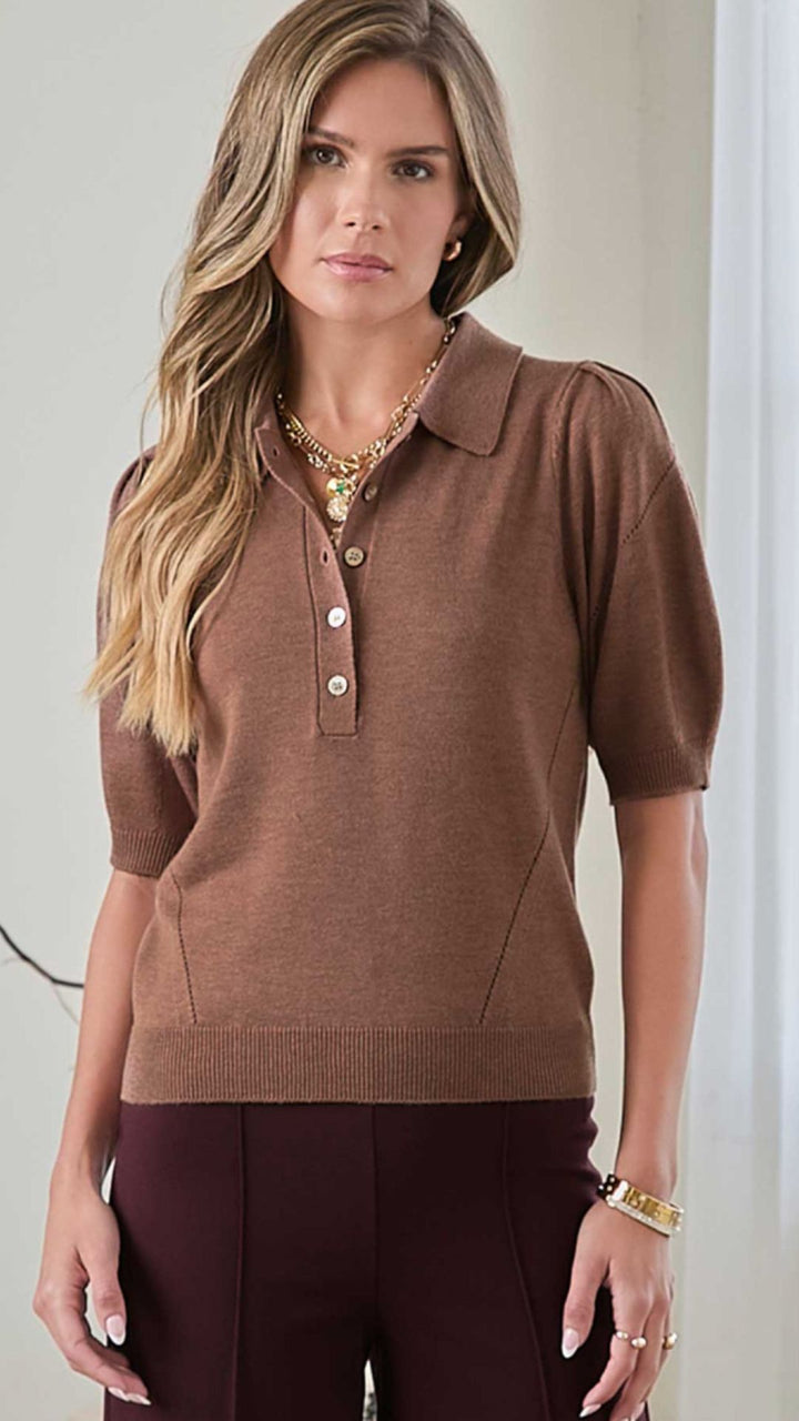 Brown Polo Collar Top